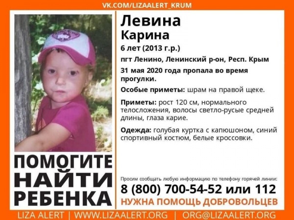 Шестилетняя девочка пропала в Ленинском районе Крыма