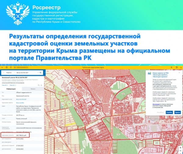 Результаты определения государственной кадастровой оценки земельных участков на территории Крыма размещены на официальном портале Правительства РК