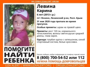 Шестилетняя девочка пропала в Ленинском районе Крыма