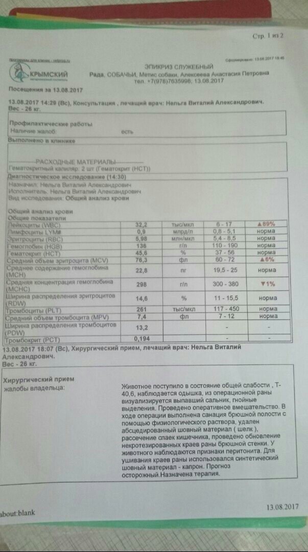 Перитонит и расхождения спаек кишечника.